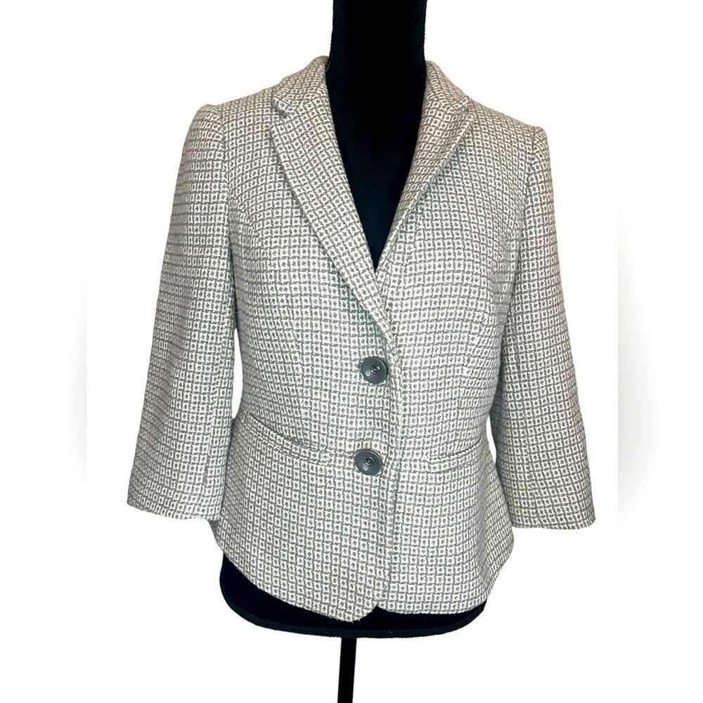 THE LIMITED WOMENS 3/4 SLEEVE BUSINESS BLAZER JACKET GRAY & WHITE SIZE MEDIUM